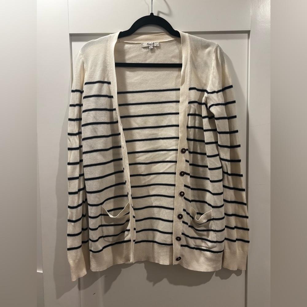Madewell Striped Button Front Cardigan Black White Knit Sweater Size M